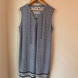 Michael Kors Black and White Printed Shift Midi Dress sleeveless 2X V-Neck